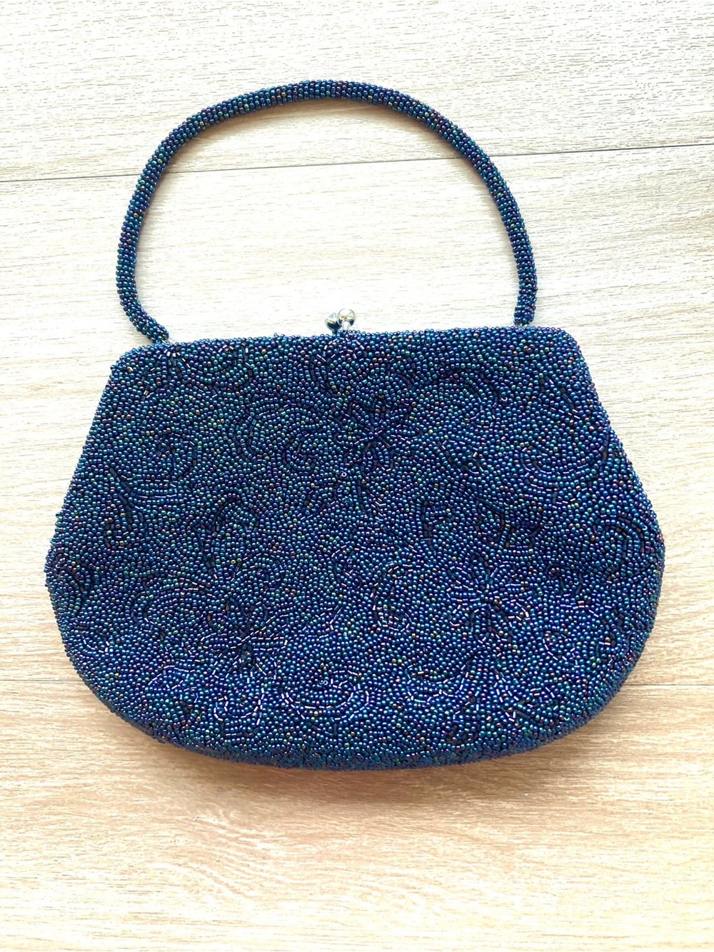 Beaded Navy Evening Bag with Floral Motif